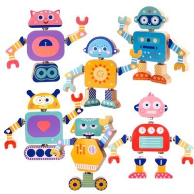 Robot en bois à construire LYOKELC, 33 pièces colorées avec sac