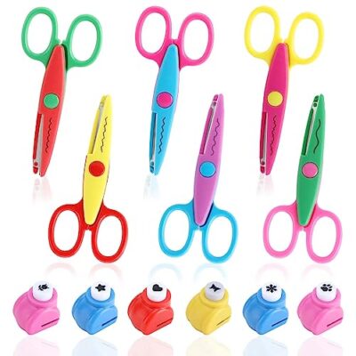 Set de 6 ciseaux décoratifs et 6 perforatrices Mkitnvy pour enfant