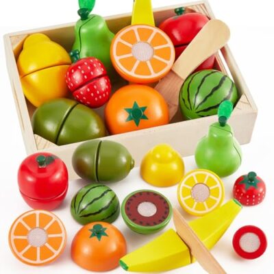 Set de fruits en bois à découper LINFUN KIDS avec boîte de rangement