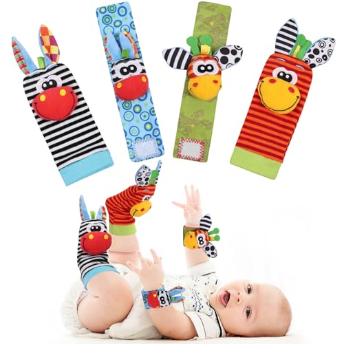 Set de hochets de poignet et chaussettes à clochette HAGOT, motifs animaux