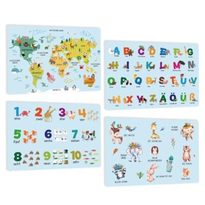 Set de table lavable SOYSKY en lot de 4, carte du monde et alphabet