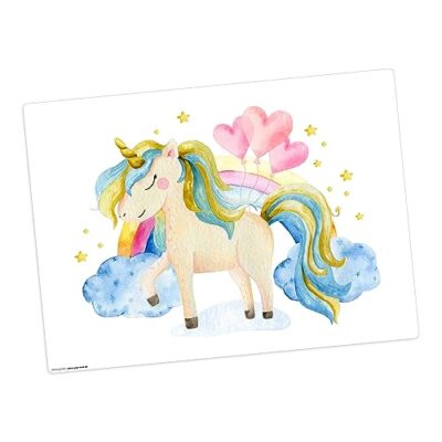 Set de table licorne dans les nuages, vinyle lavable Tischsetmacher