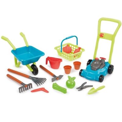 Super pack jardin Ecoiffier 3 en 1 : tondeuse, brouette et outils