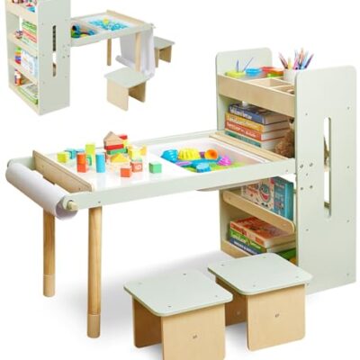 Table enfant Takeeyce verte, plateau double face et hauteur réglable