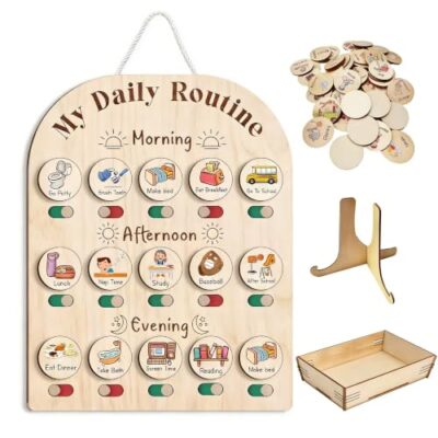 Tableau de routine en bois JIAMIAN avec 59 cartes rondes