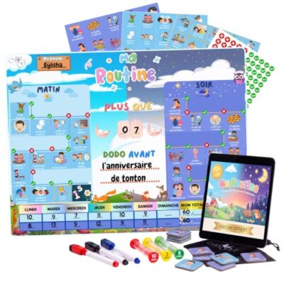 Tableau de routine magnétique Meïgah avec sabliers et dodos