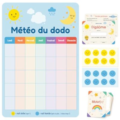 Tableau de suivi du pipi au lit Météo du Dodo, Cadeau Parfait