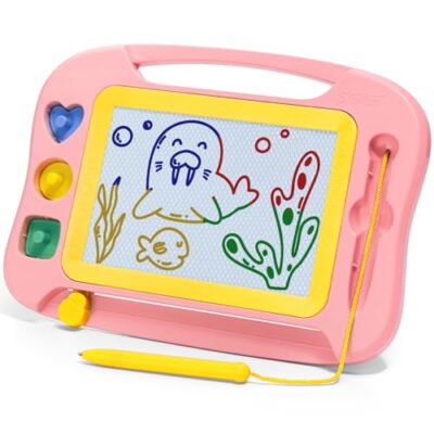 Tablette à dessin magnétique SGILE, stylo et trois tampons, rose tendre
