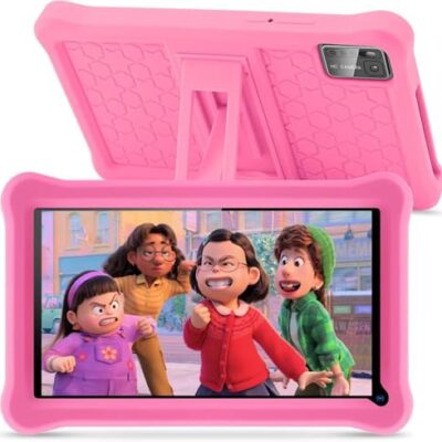 Tablette éducative enfant SANNUO 7 pouces, Android 13, étui antichoc rose