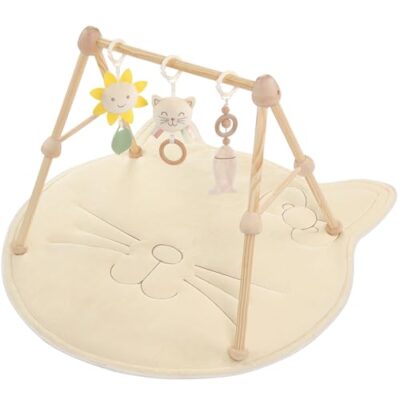 Tapis d’éveil chat 4 en 1 Cottonbebe avec arche en bois naturel
