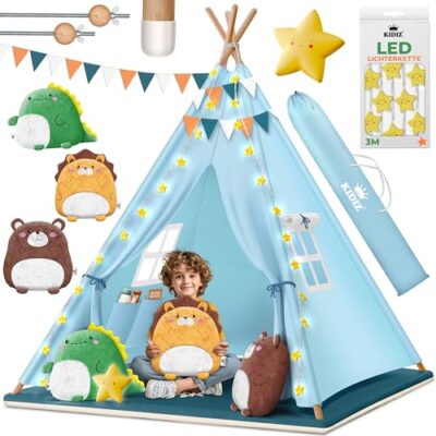 Tipi enfant KIDIZ en coton avec guirlande LED et tapis