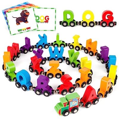 Train alphabet magnétique en bois Vanmor avec 42 cartes de mots
