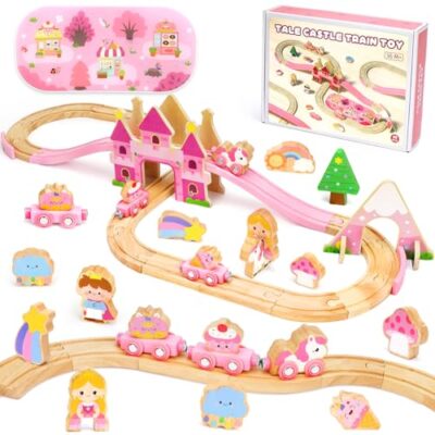 Train en bois magnétique WhizWinks, 40 pièces, château et licorne