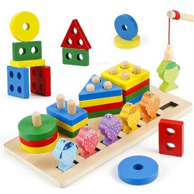 Trieur de formes en bois TOSUTO avec pêche magnétique, 16 blocs